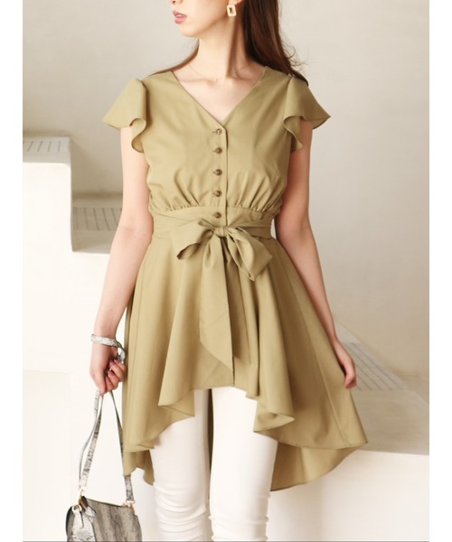 ROYAL PARTY（ロイヤルパーティー）の「袖フリルフィッシュテールブラウス（シャツ/ブラウス・レディース・オフホワイト/ベージュ/グリーン・FREE）」の13枚目の写真