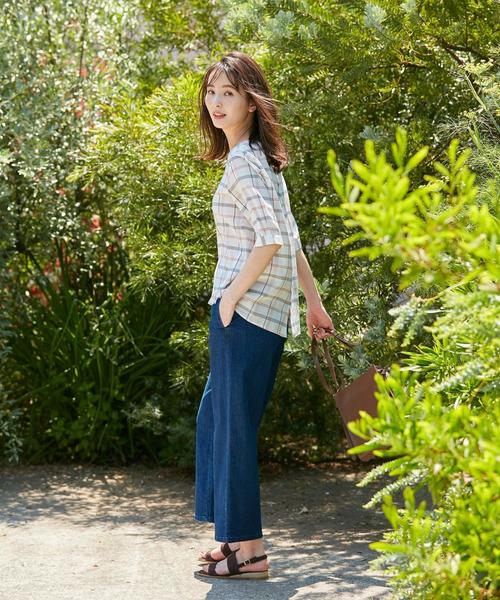 J.PRESS（ジェイプレス）の「【洗える】キュプラコットンドビーチェック 5分袖ブラウス（シャツ/ブラウス・レディース・グリーン系4/ブルー系4/オレンジ系4・T13/T15）」の5枚目の写真