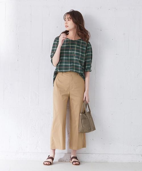 J.PRESS（ジェイプレス）の「【洗える】キュプラコットンドビーチェック 5分袖ブラウス（シャツ/ブラウス・レディース・グリーン系4/ブルー系4/オレンジ系4・T13/T15）」の15枚目の写真