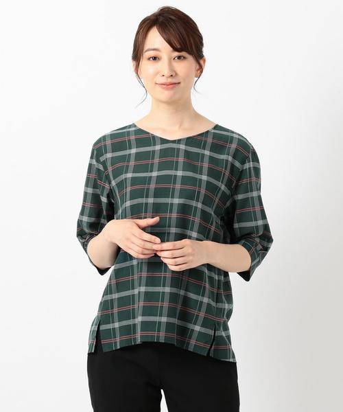 J.PRESS（ジェイプレス）の「【洗える】キュプラコットンドビーチェック 5分袖ブラウス（シャツ/ブラウス・レディース・グリーン系4/ブルー系4/オレンジ系4・T13/T15）」の17枚目の写真