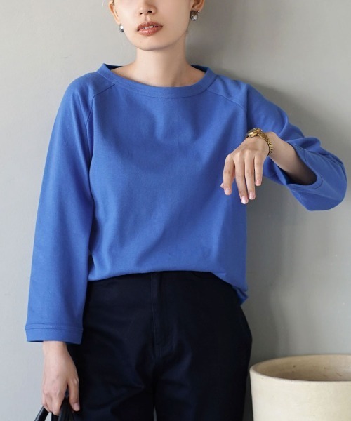 zootie（ズーティー）の「【汚れにくい撥水・撥油加工つき！】シミヘン加工 フレンチバスク ラグランカットソー［無地］（Tシャツ/カットソー・レディース・スモークピンク/ネイビー/ラベンダー/ブラック/杢グレー/ブルー系その他/オフホワイト/ベージュ/キャメル/チャコール/ダークブラウン/バーガンディー/グレイッシュブルー/グリーン/ピンク/グレー/ライラック/ベージュ系その他2/ベージュ系その他/ブラック系その他/ダークグリーン/チョコ/グレー系その他/ロイヤルブルー/レッド/イエロー系その他/ライトピンク/ライトイエロー/ライトブルー/ミント/レッド系その他・M/L/LL）」の19枚目の写真