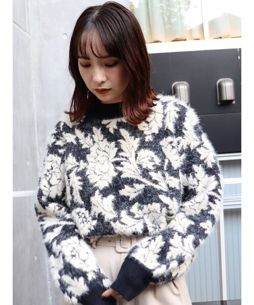 L&#39;Appartement DEUXIEME CLASSE - 21AW MURRAL ジャガード フラワー柄 ニット 定価3万6300円 MURRAL/ミューラル】Emerge flower knit top/フラワーレース