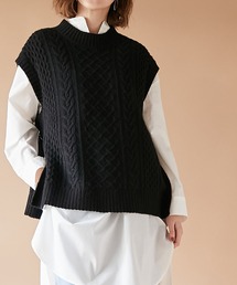 un dix cors（アンディコール）の「ケーブルベスト×シャツセット（ニット/セーター・レディース）」