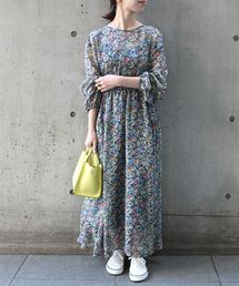 SHIPS any シップスエニィ 花柄 長袖 ロングワンピース 黒　くろ　黄色 SHIPS any シップスエニィ 花柄 長袖 ロングワンピース 黒 くろ