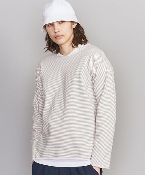 BEAUTY&YOUTH UNITED ARROWS（ビューティーアンドユースユナイテッドアローズ）の「BY カットオフ ミジンボーダー カットソー（Tシャツ/カットソー・メンズ・ネイビー/ベージュ/ダークグレー・SMALL/MEDIUM/LARGE/X-LARGE）」の2枚目の写真