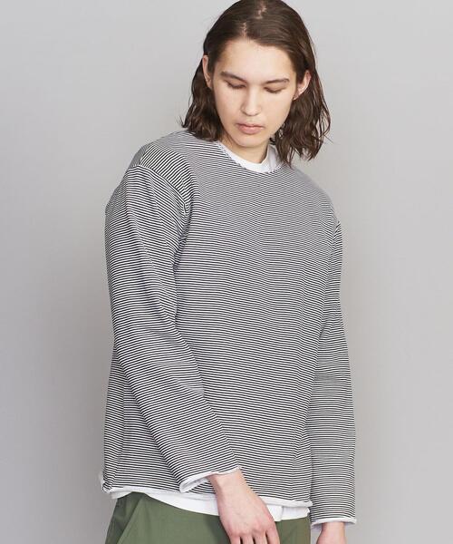 BEAUTY&YOUTH UNITED ARROWS（ビューティーアンドユースユナイテッドアローズ）の「BY カットオフ ミジンボーダー カットソー（Tシャツ/カットソー・メンズ・ネイビー/ベージュ/ダークグレー・SMALL/MEDIUM/LARGE/X-LARGE）」の3枚目の写真