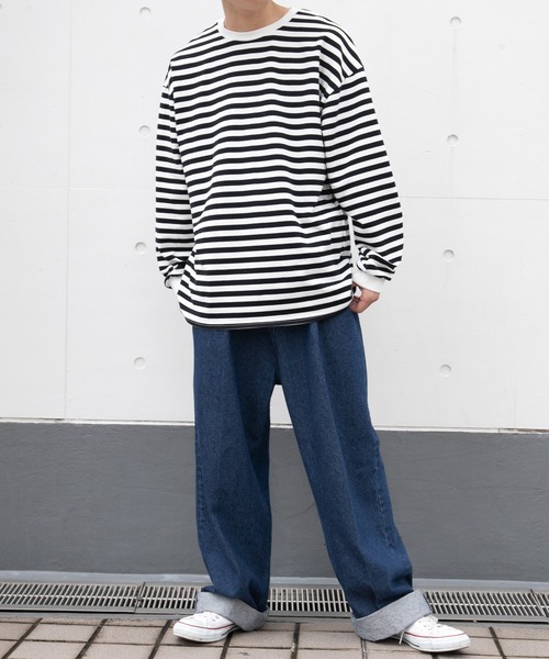 PairPair（ペアペア）の「ボーダーロンT(メンズ/リンクアイテム)（Tシャツ/カットソー・メンズ・ブルー/モカ/ブラック・FREE）」の9枚目の写真