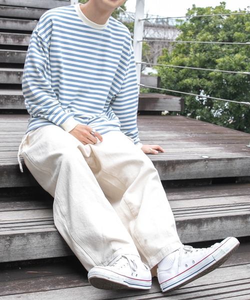 PairPair（ペアペア）の「ボーダーロンT(メンズ/リンクアイテム)（Tシャツ/カットソー・メンズ・ブルー/モカ/ブラック・FREE）」の5枚目の写真