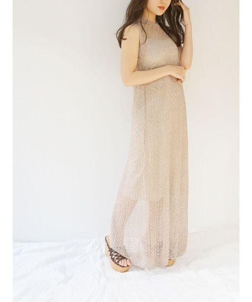 MERCURYDUO（マーキュリーデュオ）の「メッシュバックリボンニットワンピース（ワンピース・レディース・ダークグリーン/ベージュ/オフホワイト・FREE）」の9枚目の写真
