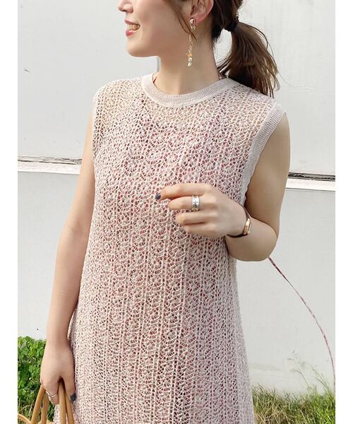 MERCURYDUO（マーキュリーデュオ）の「メッシュバックリボンニットワンピース（ワンピース・レディース・ダークグリーン/ベージュ/オフホワイト・FREE）」の15枚目の写真