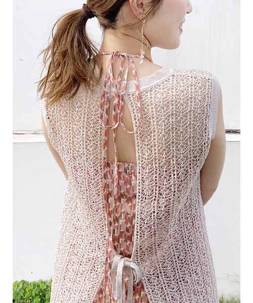 MERCURYDUO（マーキュリーデュオ）の「メッシュバックリボンニットワンピース（ワンピース・レディース・ダークグリーン/ベージュ/オフホワイト・FREE）」の16枚目の写真