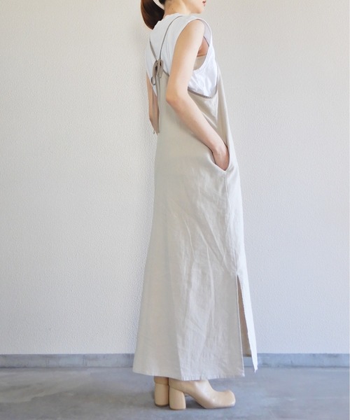 y/m by Yukie（イムバイユキエ）の「リネンレーヨンキャミワンピース（ワンピース・レディース・チャコールグレー/ベージュ・FREE）」の9枚目の写真