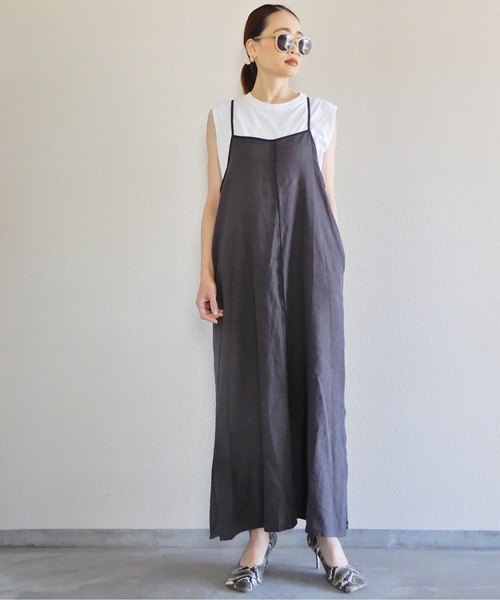 y/m by Yukie（イムバイユキエ）の「リネンレーヨンキャミワンピース（ワンピース・レディース・チャコールグレー/ベージュ・FREE）」の14枚目の写真