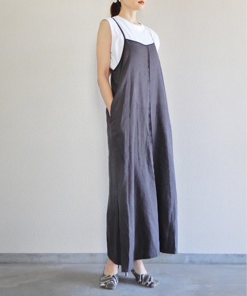 y/m by Yukie（イムバイユキエ）の「リネンレーヨンキャミワンピース（ワンピース・レディース・チャコールグレー/ベージュ・FREE）」の8枚目の写真
