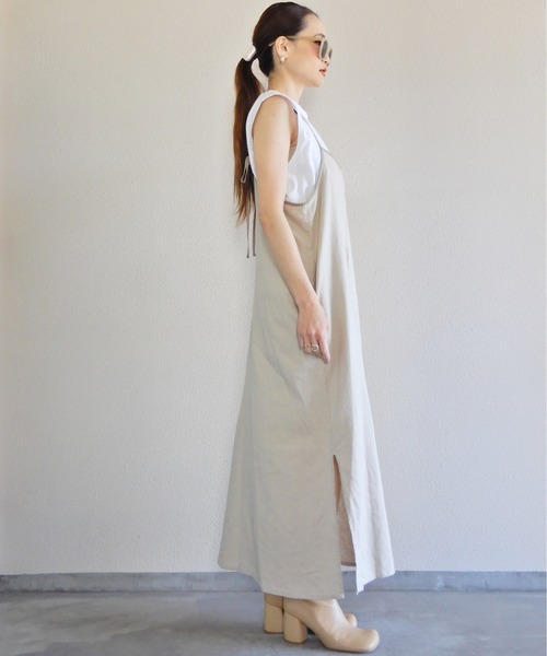 y/m by Yukie（イムバイユキエ）の「リネンレーヨンキャミワンピース（ワンピース・レディース・チャコールグレー/ベージュ・FREE）」の5枚目の写真