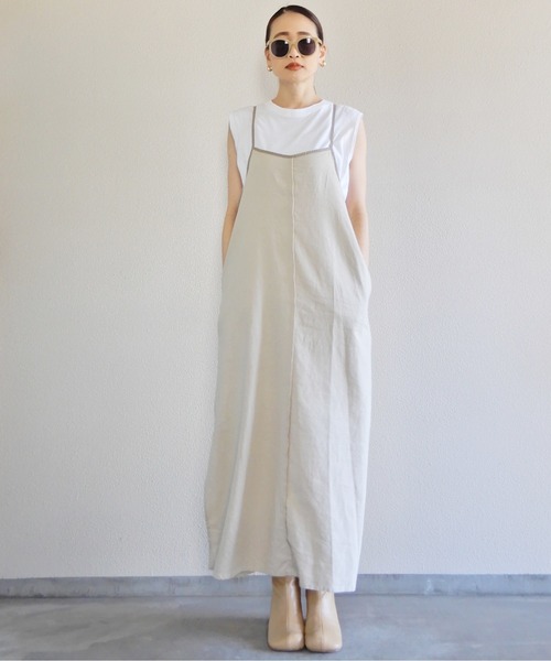 y/m by Yukie（イムバイユキエ）の「リネンレーヨンキャミワンピース（ワンピース・レディース・チャコールグレー/ベージュ・FREE）」の12枚目の写真