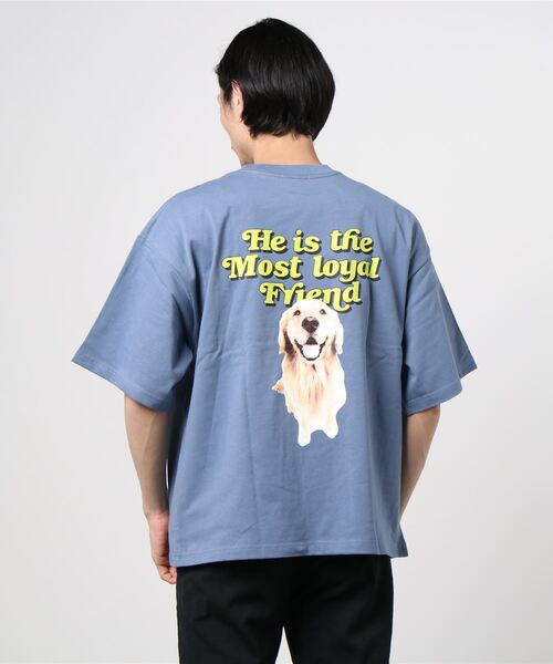 WEGO（ウィゴー）の「WEGO/DOGプリント5分袖ビッグシルエットTシャツ（Tシャツ/カットソー・メンズ・スミクロ/ブルー/グリーン/ホワイト・MEDIUM/LARGE）」の7枚目の写真