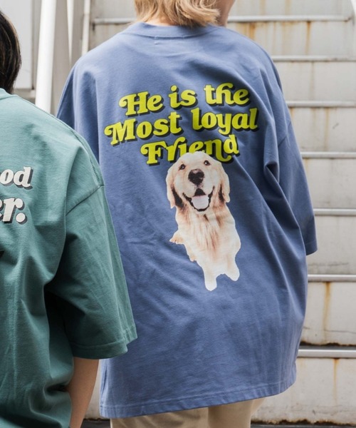 WEGO（ウィゴー）の「WEGO/DOGプリント5分袖ビッグシルエットTシャツ（Tシャツ/カットソー・メンズ・スミクロ/ブルー/グリーン/ホワイト・MEDIUM/LARGE）」の4枚目の写真