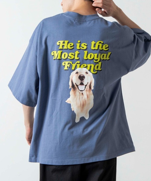 WEGO（ウィゴー）の「WEGO/DOGプリント5分袖ビッグシルエットTシャツ（Tシャツ/カットソー・メンズ・スミクロ/ブルー/グリーン/ホワイト・MEDIUM/LARGE）」の17枚目の写真