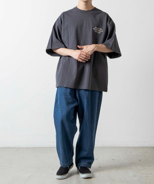 WEGO（ウィゴー）の「WEGO/DOGプリント5分袖ビッグシルエットTシャツ（Tシャツ/カットソー・メンズ・スミクロ/ブルー/グリーン/ホワイト・MEDIUM/LARGE）」の13枚目の写真