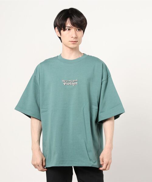 WEGO（ウィゴー）の「WEGO/DOGプリント5分袖ビッグシルエットTシャツ（Tシャツ/カットソー・メンズ・スミクロ/ブルー/グリーン/ホワイト・MEDIUM/LARGE）」の10枚目の写真