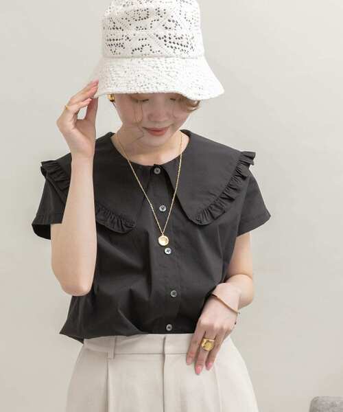 UR Lab.(アーバンリサーチラボ)の「BIGカラーフレンチブラウス(シャツ/ブラウス・レディース・ブラック/オフホワイト・FREE)」の19枚目の写真