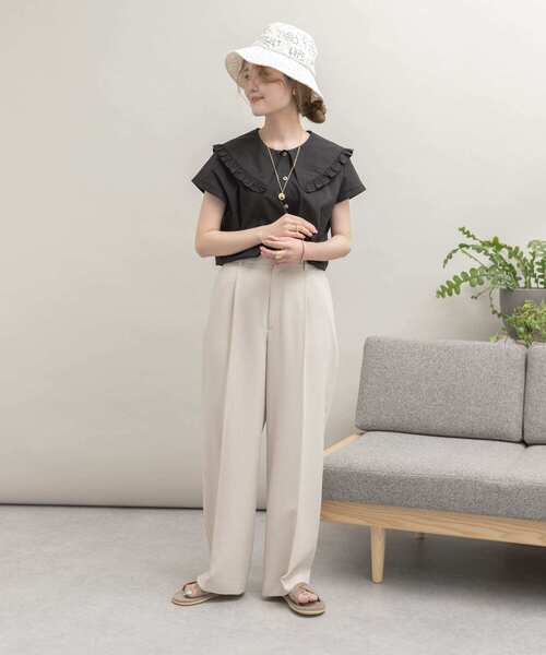 UR Lab.(アーバンリサーチラボ)の「BIGカラーフレンチブラウス(シャツ/ブラウス・レディース・ブラック/オフホワイト・FREE)」の6枚目の写真