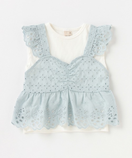 petit main（プティマイン）の「レースキャミドッキングTシャツ（Tシャツ/カットソー・キッズ・ピンク/モカ/ライトブルー・120cm/130cm/110cm/100cm/80ｃｍ/90cm）」の3枚目の写真