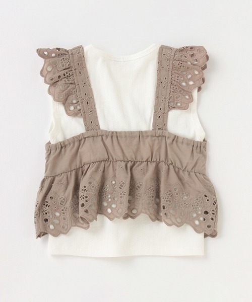 petit main（プティマイン）の「レースキャミドッキングTシャツ（Tシャツ/カットソー・キッズ・ピンク/モカ/ライトブルー・120cm/130cm/110cm/100cm/80ｃｍ/90cm）」の6枚目の写真