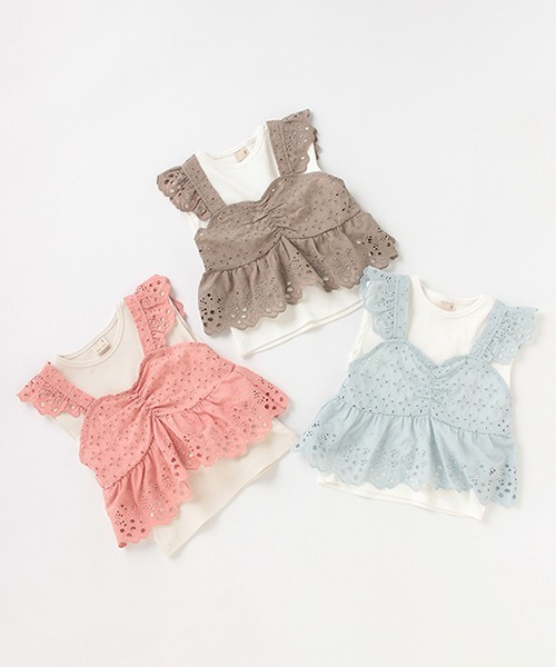 petit main（プティマイン）の「レースキャミドッキングTシャツ（Tシャツ/カットソー・キッズ・ピンク/モカ/ライトブルー・120cm/130cm/110cm/100cm/80ｃｍ/90cm）」の12枚目の写真