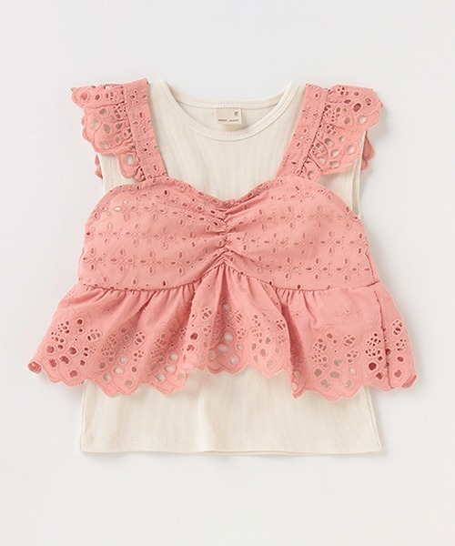 petit main（プティマイン）の「レースキャミドッキングTシャツ（Tシャツ/カットソー・キッズ・ピンク/モカ/ライトブルー・120cm/130cm/110cm/100cm/80ｃｍ/90cm）」の14枚目の写真