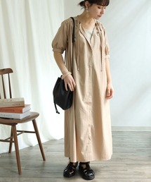 HER CLOSET | 【shemoshelly】リネンライクギャザーシャツワンピース(ワンピース)