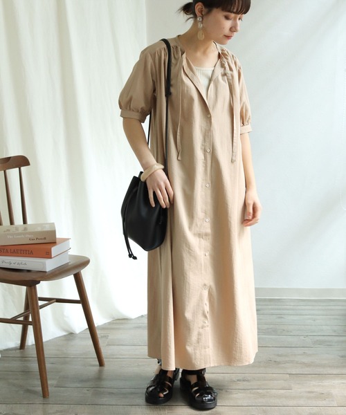 HER CLOSET(ハークローゼット)の「【shemoshelly】リネンライクギャザーシャツワンピース(ワンピース・レディース・アイボリー/ブラック/テラコッタ/ベージュ/ブルー・M)」の1枚目の写真