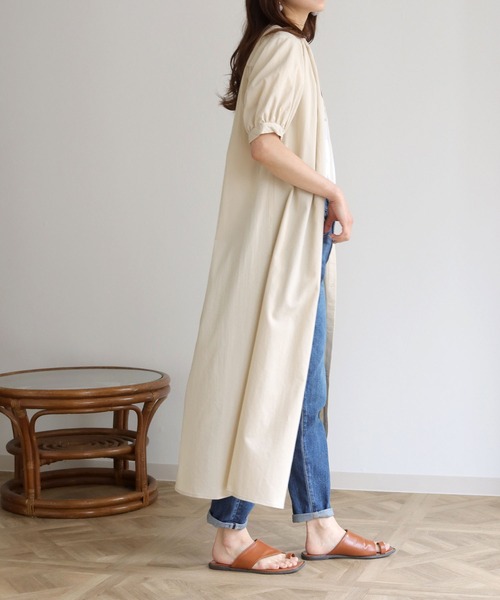 HER CLOSET(ハークローゼット)の「【shemoshelly】リネンライクギャザーシャツワンピース(ワンピース・レディース・アイボリー/ブラック/テラコッタ/ベージュ/ブルー・M)」の7枚目の写真