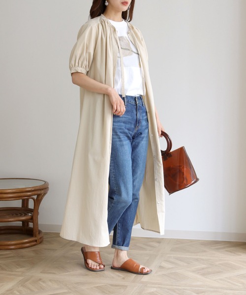 HER CLOSET(ハークローゼット)の「【shemoshelly】リネンライクギャザーシャツワンピース(ワンピース・レディース・アイボリー/ブラック/テラコッタ/ベージュ/ブルー・M)」の9枚目の写真