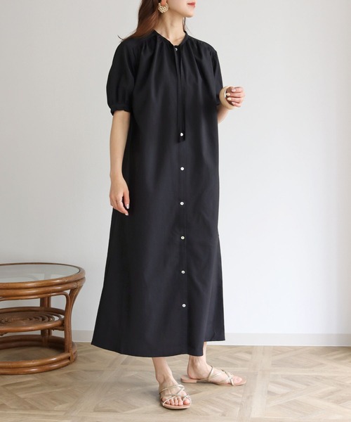 HER CLOSET(ハークローゼット)の「【shemoshelly】リネンライクギャザーシャツワンピース(ワンピース・レディース・アイボリー/ブラック/テラコッタ/ベージュ/ブルー・M)」の12枚目の写真