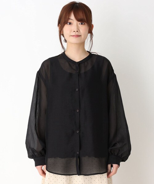 pink adobe（ピンクアドベ）の「◆【M-LL】シアーバンドカラーシャツ（シャツ/ブラウス・レディース・ブラック/イエロー/ライトパープル・40/38/42）」の4枚目の写真