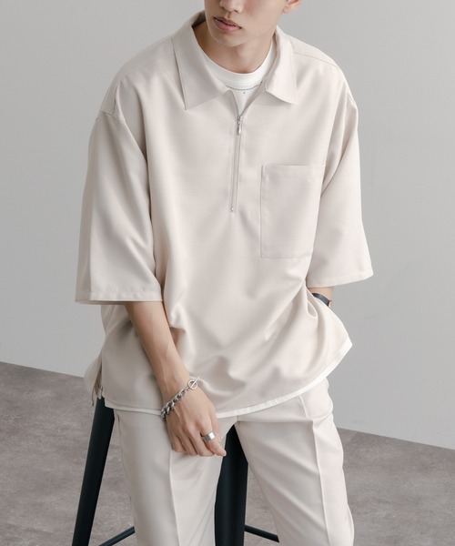 epnok（エプノック）の「リネンライクハーフジップルーズシャツ（シャツ/ブラウス・メンズ・ナチュラル/グレイッシュブルー/ブラック・MEDIUM/LARGE/SMALL）」の3枚目の写真