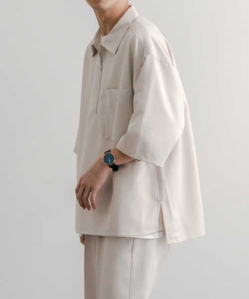 epnok（エプノック）の「リネンライクハーフジップルーズシャツ（シャツ/ブラウス・メンズ・ナチュラル/グレイッシュブルー/ブラック・MEDIUM/LARGE/SMALL）」の7枚目の写真