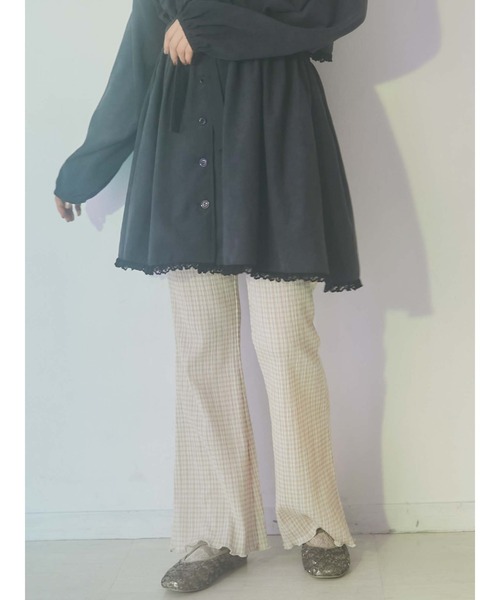 merry jenny（メリージェニー）の「ギャザーギンガムフレアパンツ（その他パンツ・レディース・ブラック/ベージュ/オレンジ・FREE）」の2枚目の写真