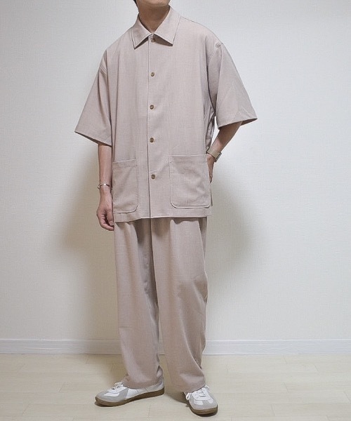 INTER FACTORY（インターファクトリー）の「ファッションインフルエンサー たいが - リネンタッチカバーオールシャツ　made in INTER FACTORY（シャツ/ブラウス・メンズ・ベージュ/チャコールグレー・MEDIUM/LARGE）」の19枚目の写真