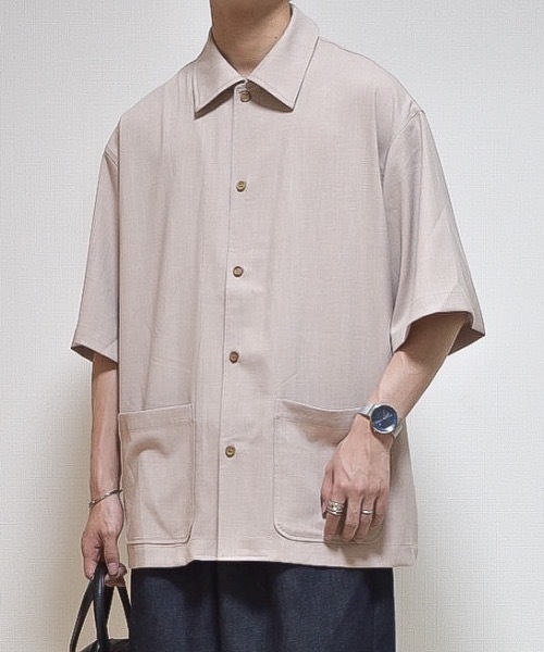 INTER FACTORY（インターファクトリー）の「ファッションインフルエンサー たいが - リネンタッチカバーオールシャツ　made in INTER FACTORY（シャツ/ブラウス・メンズ・ベージュ/チャコールグレー・MEDIUM/LARGE）」の21枚目の写真
