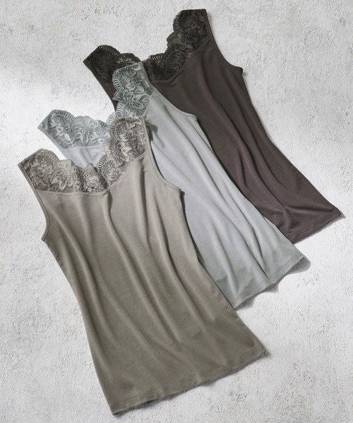 YU'NOW（ユナウ）の「【吸湿発熱】【抗菌防臭】２ＷＡＹタンクトップ（インナーウェア/肌着・レディース・ブルー/ラベンダー/グレイッシュベージュ/ブラック/オフホワイト/チャコールグレー/グレー/アッシュブラウン/グリーン・MEDIUM/X-LARGE/XXX-LARGE/LARGE/XX-LARGE/XXXX-LARGE/SMALL）」の21枚目の写真