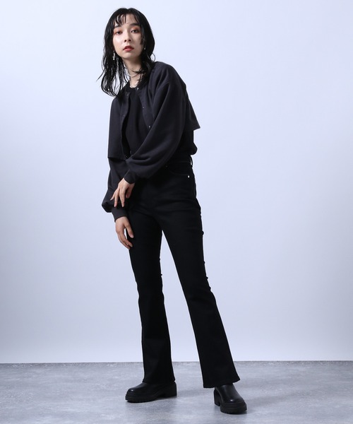 HARE（ハレ）の「2Pウラケショートカーディガン＊タンクトップ(HARE)（カーディガン/ボレロ・レディース・ブラック/ベージュ/グレー・FREE）」の4枚目の写真