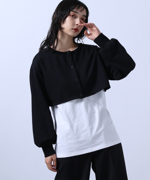 HARE（ハレ）の「2Pウラケショートカーディガン＊タンクトップ(HARE)（カーディガン/ボレロ・レディース・ブラック/ベージュ/グレー・FREE）」の5枚目の写真