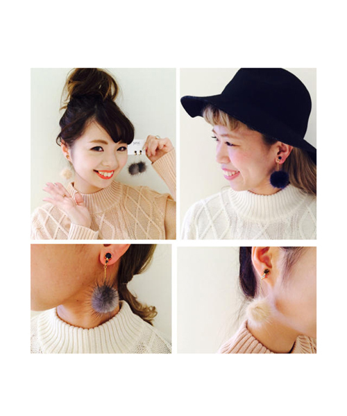 Kastane（カスタネ）の「【Kastane】ファーイヤリング（イヤリング・レディース・グレー/ネイビー/アイボリー・FREE）」の6枚目の写真