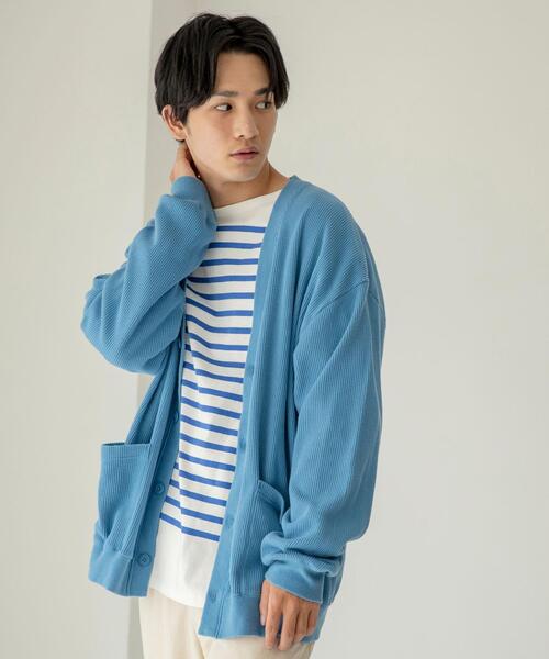 coen（コーエン）の「ワッフルリラックスカーディガン（カーディガン/ボレロ・メンズ・ブラック/ライトブルー・LARGE/SMALL/X-LARGE/MEDIUM）」の8枚目の写真