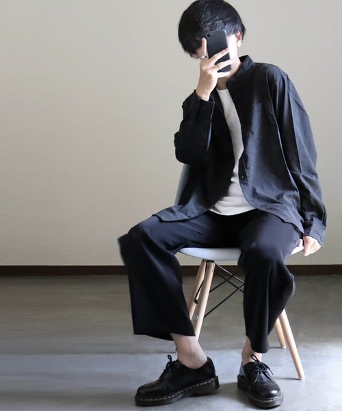 Anytime Songs(エニータイムソングス)の「ポリラミー バンドカラーシャツ(シャツ/ブラウス・メンズ・カーキ/ネイビー/ホワイト/ベージュ/ブラック・MEDIUM/LARGE/X-LARGE)」の8枚目の写真