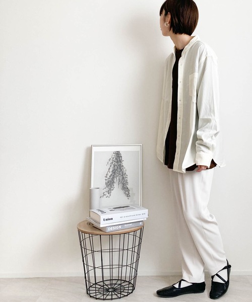 Anytime Songs(エニータイムソングス)の「ポリラミー バンドカラーシャツ(シャツ/ブラウス・メンズ・カーキ/ネイビー/ホワイト/ベージュ/ブラック・MEDIUM/LARGE/X-LARGE)」の18枚目の写真