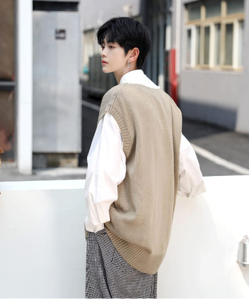 neos（ネオス）の「【neos -addictive design-】ルーズシルエット バイカラー Vネック チルデン ニット ベスト（ベスト・メンズ・ブルー/ベージュ/ブラック・MEDIUM/X-LARGE/LARGE）」の6枚目の写真